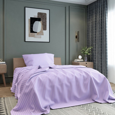 BELVOSTUM Microfiber Single Flat 280 TC Striped Bedsheet(Pack of 1, Purple)