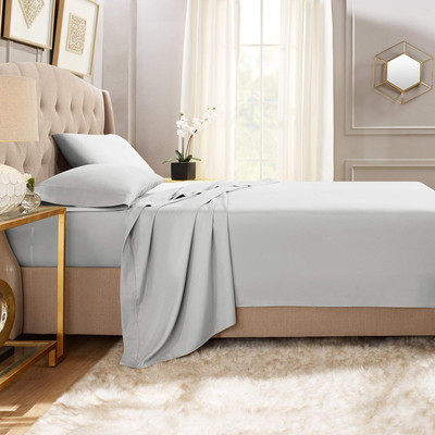Muskan Collection 140 TC Microfiber Double Solid Flat Bedsheet(Pack of 1, Silver)