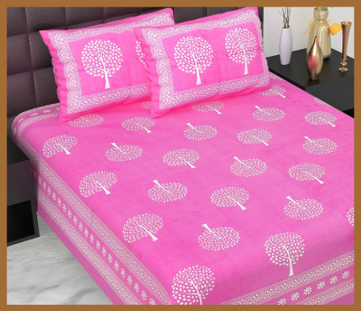 JAIPUR PRINTS Cotton Double Flat 210 TC Jaipuri Prints Bedsheet(Pack of 1, Pink)