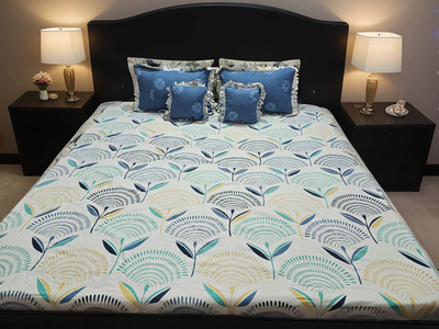 BLUEDOT Microfiber Double Flat 200 TC Self Design Bedsheet(Pack of 1, White, Blue)
