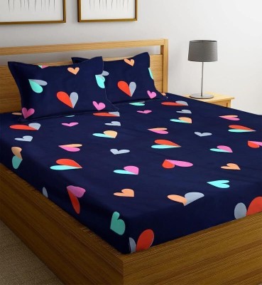 la' amour 144 TC Cotton Double Printed Flat Bedsheet(Pack of 1, Navy Blue)