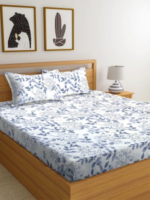 New Click Shop 250 TC Cotton Double Floral Flat Bedsheet(Pack of 1, Blue)