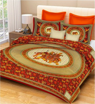 PETROSOLY 144 TC Cotton Queen Jaipuri Prints Flat Bedsheet(Pack of 1, Red)