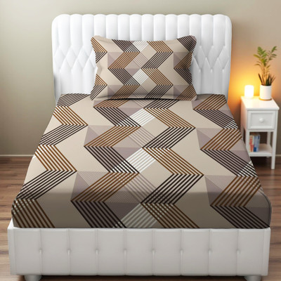 Home Stylish Microfiber Single Flat 240 TC Printed Bedsheet(Pack of 1, Brown Zig Zag)