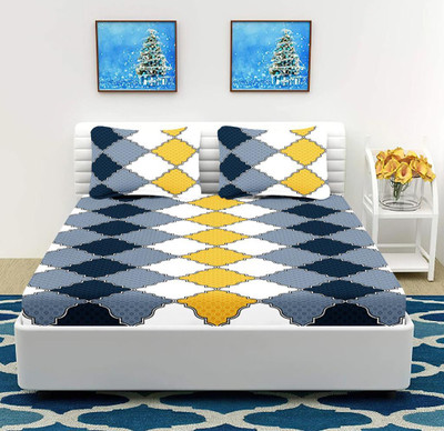 TYLORSTYLE 160 TC Cotton Double Printed Fitted (Elastic) Bedsheet(Pack of 1, Multi Yellow)