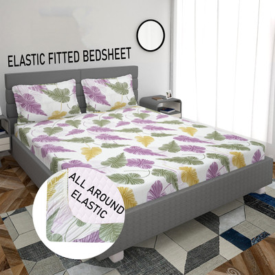 Monark 210 TC Cotton Double 3D Printed Fitted (Elastic) Bedsheet(Pack of 1, Multicolor-6)