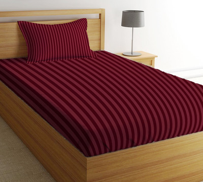 Kesar Enterprises Cotton Single Flat 300 TC Striped Bedsheet(Pack of 1, Wine)