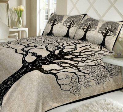 ayat collection 144 TC Cotton Double Printed Flat Bedsheet(Pack of 1, Black)