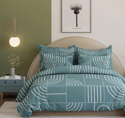 DECOR2ADMIRE Cotton Super King Flat 300 TC Printed Bedsheet(Pack of 1, Green Printed)