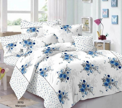 BLUEDOT 230 TC Microfiber Single Printed Flat Bedsheet(Pack of 1, White)