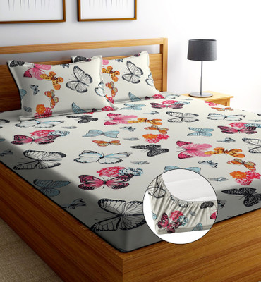 aniket 204 TC Cotton Double Printed Fitted (Elastic) Bedsheet(Pack of 1, Multicolor 2)