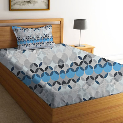 BROMWICK 300 TC Microfiber Single 3D Printed Flat Bedsheet(Pack of 1, Blue, Grey)