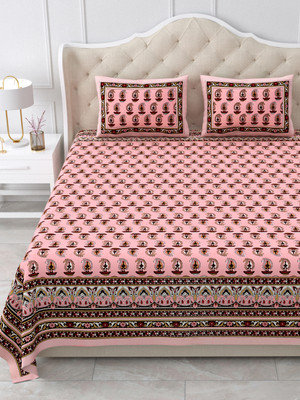 Diva Collection 144 TC Cotton Double Jaipuri Prints Flat Bedsheet(Pack of 1, Red1)