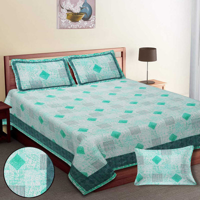 Madam Rumana Cotton King Flat 200 TC Printed Bedsheet(Pack of 1, Green)