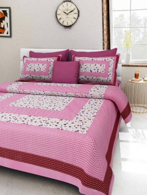 TOORVI TEXTILE 144 TC Cotton King Printed Flat Bedsheet(Pack of 1, Pink)