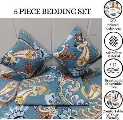 NCS Cotton Double Flat 280 TC Floral Bedsheet(Pack of 1, Blue)