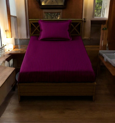 HOMYBEES 110 TC Cotton Single Abstract Fitted (Elastic) Bedsheet(Pack of 1, Purple)