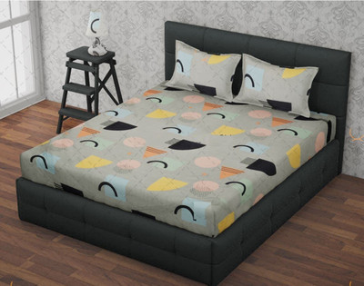 RRC Cotton Double Fitted (Elastic) 144 TC Jaipuri Prints Bedsheet(Pack of 1, Grey)