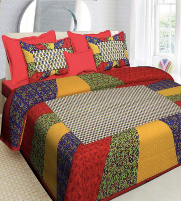 Meejoya Cotton Double Flat 230 TC Jaipuri Prints Bedsheet(Pack of 2, Multicolor)