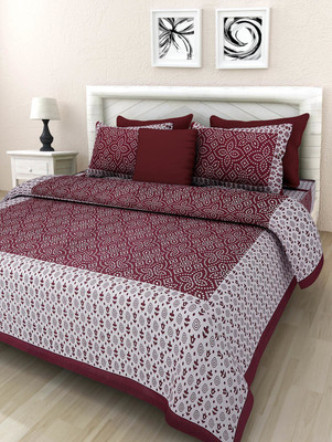 E ELMA 210 TC Cotton Double Printed Flat Bedsheet(Pack of 1, Orange)