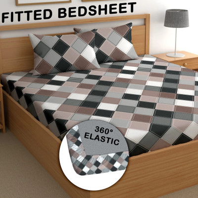 CG Homes Microfiber King Fitted (Elastic) 210 TC Printed Bedsheet(Pack of 1, Multicolor)