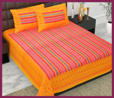 JAIPUR PRINTS Cotton Double Flat 210 TC Jaipuri Prints Bedsheet(Pack of 1, Orange)
