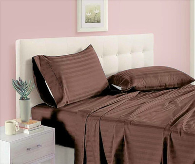 TUNDWAL'S 210 TC Microfiber Single Striped Flat Bedsheet(Pack of 1, Brown)