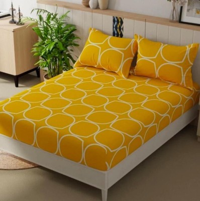 Zivias 220 TC Cotton King Printed Fitted (Elastic) Bedsheet(Pack of 1, Yellow)