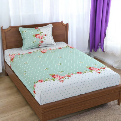HOMYBEES 101 TC Cotton Single Abstract Flat Bedsheet(Pack of 1, Green)