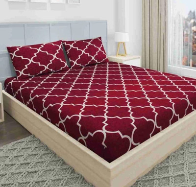 Vaishnavi International Cotton, Polycotton King Fitted (Elastic) 180 TC Abstract Bedsheet(Pack of 1, Marron)