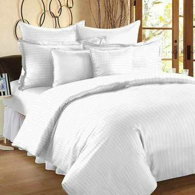 eleganzze Cotton King Flat 300 TC Striped Bedsheet(Pack of 1, White)