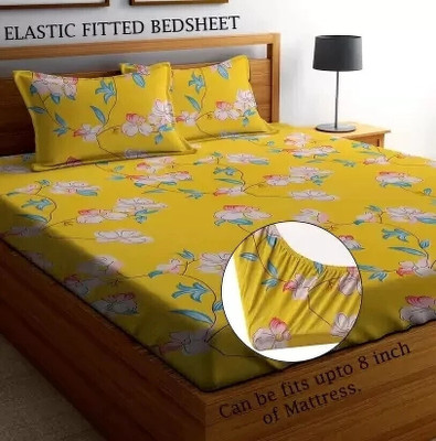 EXFAB 244 TC Cotton King Printed Fitted (Elastic) Bedsheet(Pack of 1, Lal)