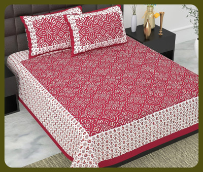 BedZone Cotton Double Flat 240 TC Jaipuri Prints Bedsheet(Pack of 1, Maroon)
