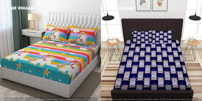 kaku handloom Cotton Double Flat 240 TC Printed Bedsheet(Pack of 2, Multicolor)