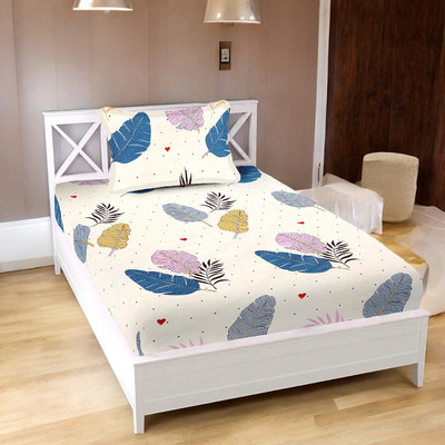 HOMYBEES 101 TC Cotton Single Abstract Flat Bedsheet(Pack of 1, White)