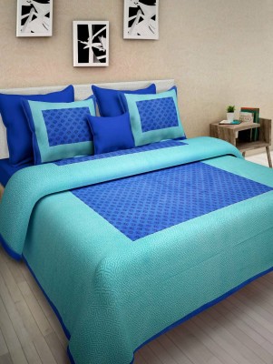 MANBHAR TEXTILE 144 TC Cotton Queen 3D Printed Flat Bedsheet(Pack of 1, Blue)