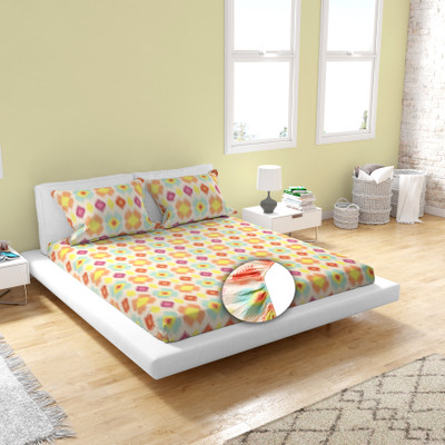 AAZEEM 144 TC Microfiber Double Abstract Fitted (Elastic) Bedsheet(Pack of 1, Grey)