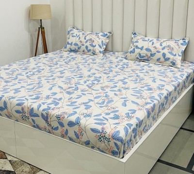 RD TREND 210 TC Cotton King Abstract Fitted (Elastic) Bedsheet(Pack of 1, Blue)