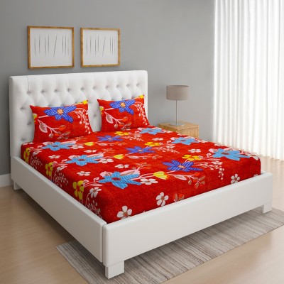 ROMEE 144 TC Polycotton Double Floral Flat Bedsheet(Pack of 1, Red)