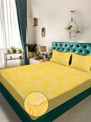 Klotthe Cotton Blend King Fitted (Elastic) 300 TC Printed Bedsheet(Pack of 1, Yellow)