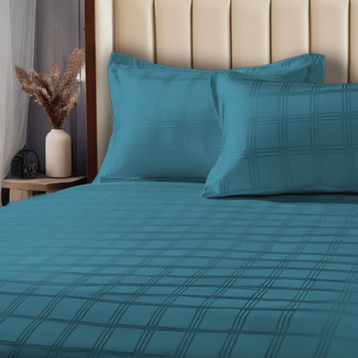 Urban Space Cotton King Flat 300 TC Checkered Bedsheet(Pack of 1, Dark Teal checks)