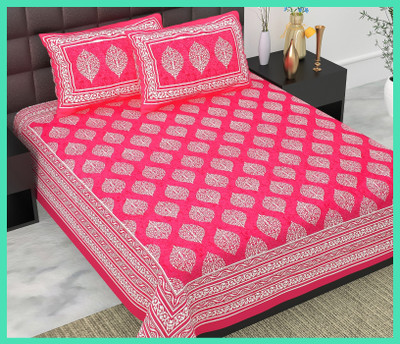 JAIPUR PRINTS Cotton Double Flat 144 TC Printed Bedsheet(Pack of 1, Pink)
