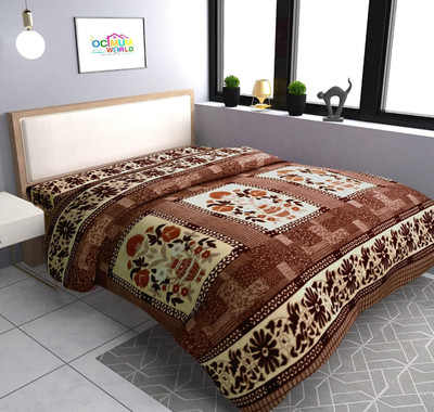 Rivek Décor Woolen Double Flat 250 TC Printed Bedsheet(Pack of 1, Brown)