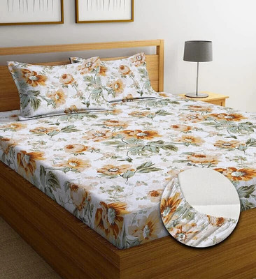 STEDO 250 TC Cotton Double Floral Fitted (Elastic) Bedsheet(Pack of 1, Soft Breathable & Wrinkle Free Bedsheets)