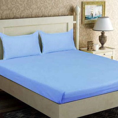Shri Anand Creations Cotton Double Flat 200 TC Solid Bedsheet(Pack of 1, Blue)