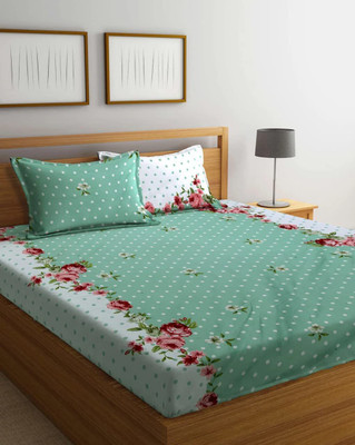 HOMETIC 320 TC Cotton Double Checkered Fitted (Elastic) Bedsheet(Pack of 1, Multicolor)