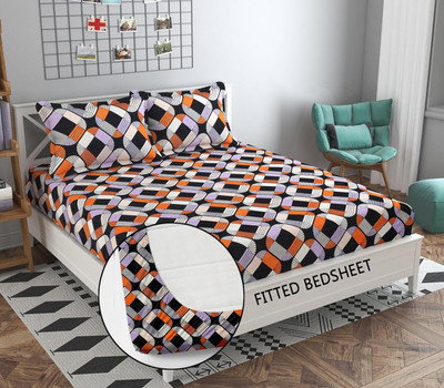 Cool Dealzz 144 TC Microfiber Double 3D Printed Fitted (Elastic) Bedsheet(Pack of 1, Multicolor 3)