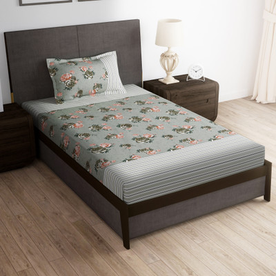 Story@home 180 TC Microfiber Single Printed Flat Bedsheet(Pack of 1, Grey)