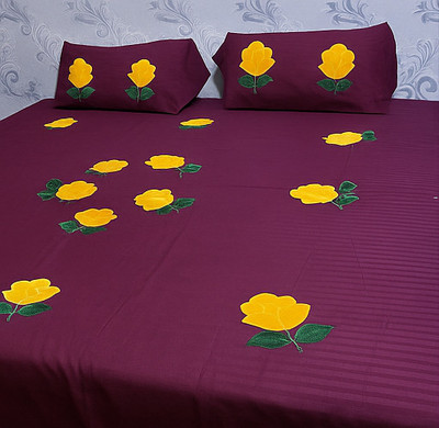 DEEPMAALA TEXTILES 180 TC Polycotton Double Embroidered Flat Bedsheet(Pack of 1, POLY:EMBROD:MAROON)