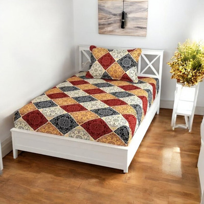 NAZALEQA 140 TC Microfiber Single 3D Printed Flat Bedsheet(Pack of 1, Maroon)